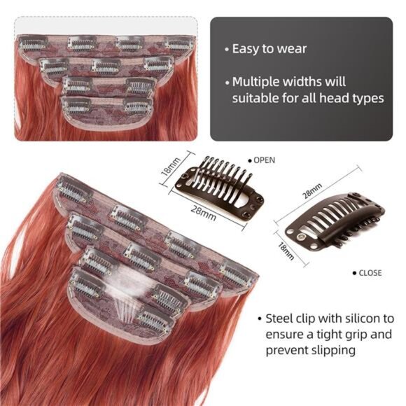Clip in Synthetic Hair Extensions 4PCS 20 Inches Copper Red - Picture 3 of 5